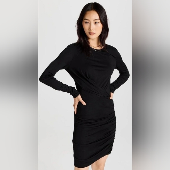 ~NWT~ Rag & Bone dress Holly Drape Ruched Minidress Black Size X-Large - Picture 3 of 16